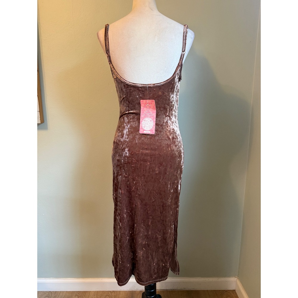 Y2K fairy whimsigoth Brown Crushed Velvet Cowl Neck Midi Dress boho party Sm NWT